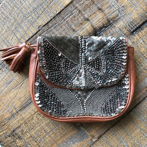 New Antik Batik Sequin Leather Darix Pouch Clutch - Picture 5 of 9